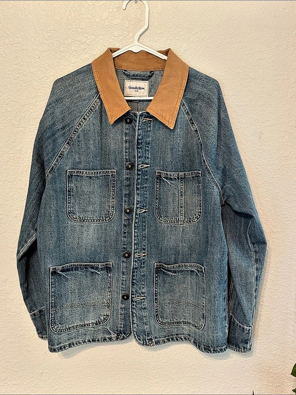 Goodfellow & Co Men's Denim Chore Jacket Blue & Brown Medium
